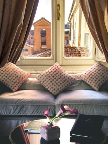 Interior detail with view over rooftop